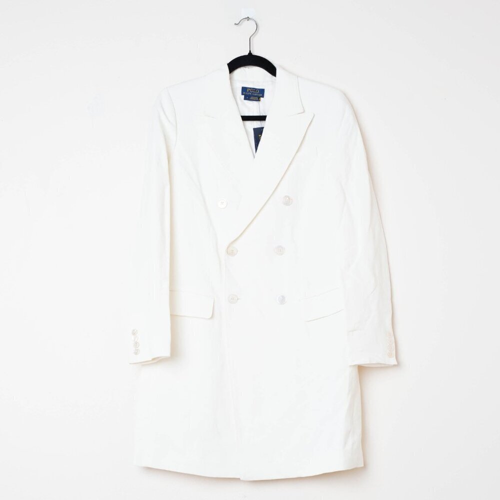 Polo Ralph Lauren Double-Breasted Linen Blazer in White- Size 6